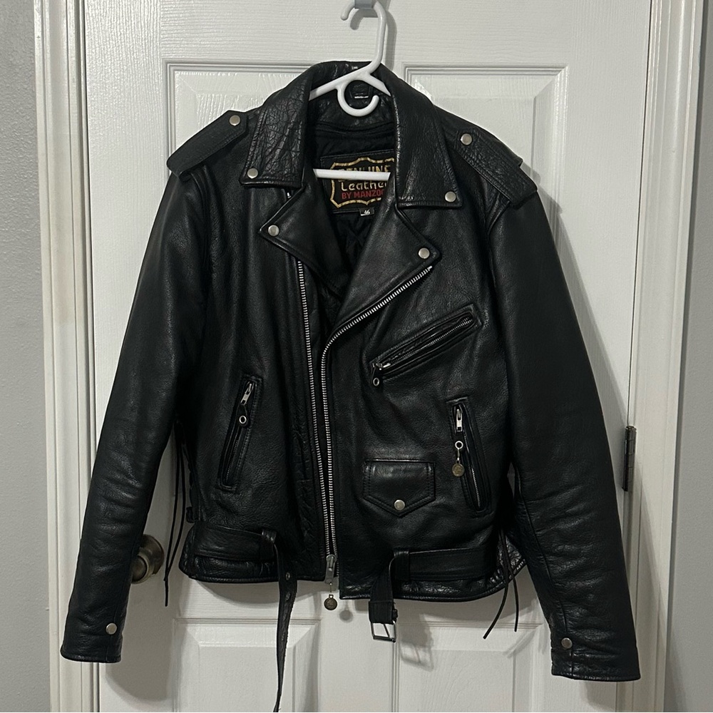 Genuine Leather Motorcycle Jacket - Black